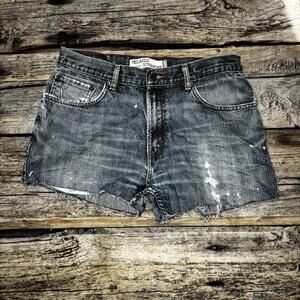 Levis 559 Womens Shorts Blue Relaxed Straight Denim Distressed Cut Offs Size 33